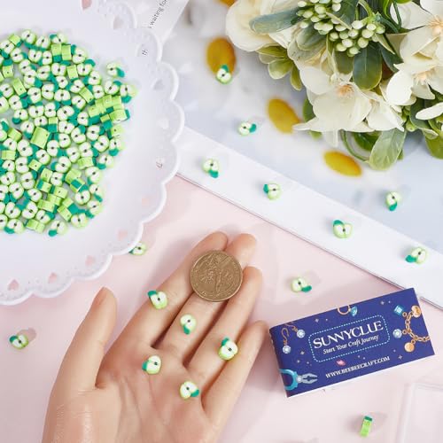 SUNNYCLUE 1 Box 200Pcs Apple Clay Beads Handmade Polymer Clay Beads Fruit Green Apple Slice Bead Flat Apple Shape Loose Spacer Beads for jewellery Making Beading Supplies DIY Keychain Bracelets Crafts - Image 3