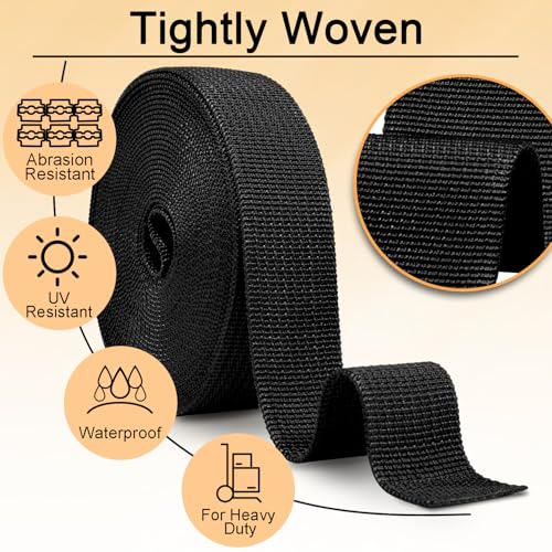 Image of CooBigo 12 Yards Webbing 1 inch & 1.5 inch & 2 inch Polypropylene Webbing Strap 1 Inch 1.5 Inch 2 Inch Wide Webbing Strapping for Bags /Lawn Chair /Pool Solar Cover DIY Crafting