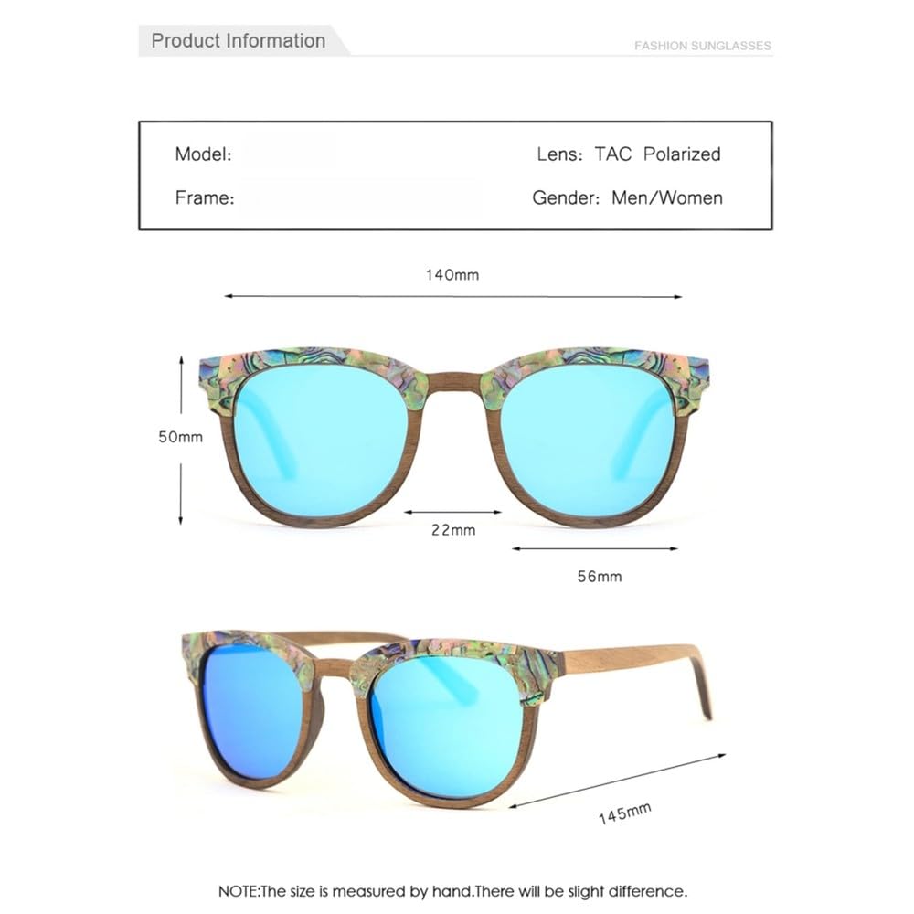 Occhiali da sole in legno per donna e uomo, lenti polarizzate blu ghiaccio, occhiali da sole alla moda
