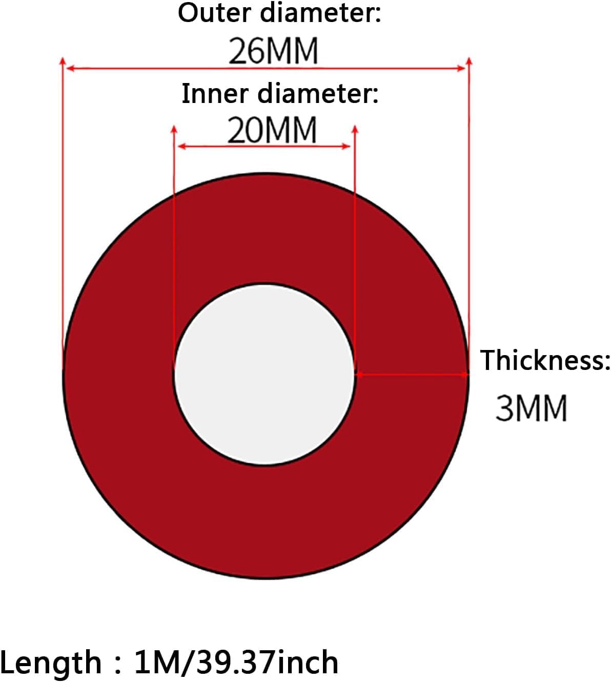 PVC Clear Hose Vinyl Tubing, Silicone Rubber Latex Tubing For Irrigation Drainage Ponds, 3.28ft, Red, Multiple Sizes(20mm*26mm)