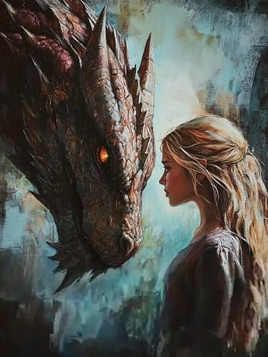 XFENDOUDOU Cross Stitch Kits for Adults Beginners Dragon and Girl DIY Cross Stitch Stitching Kit for Home Decor Cross Stitch Patterns 16x20inch