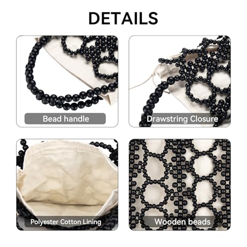 Image of YYW Unique Handmade Wooden Bead Tote Bag for Women, Small Handwoven Clutch Purses Woven Bucket Handbag and Drawstring Handbag