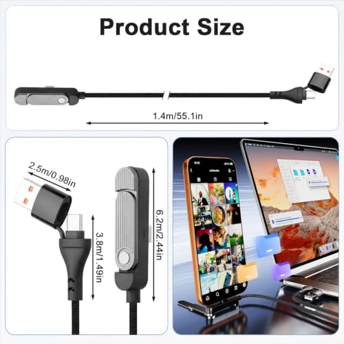 Image of Verilux 2 in 1 USB C to USB C Fast Charging Cable 65W with Foldable Stand 240W Braided Charger Cable for Gaming Office Home Traveling Use