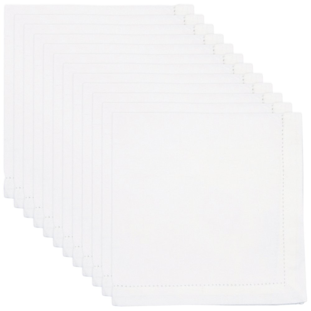 Now Designs Hemstitch Cotton Napkins, Bulk Set of 12, White