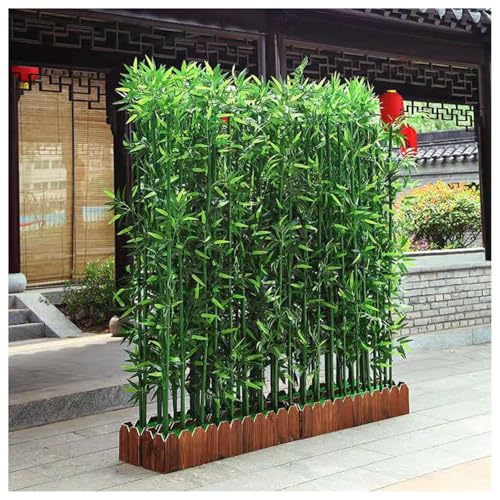 Hsivtns Bambú Artificial, Valla Ocultacion Jardin Seto, Árbol de Bambú Falso con Base de Madera, Comercial Restaurante Banco Oficina Bambú Telón de Fondo Verde,1.8m-80cm-24 Roots
