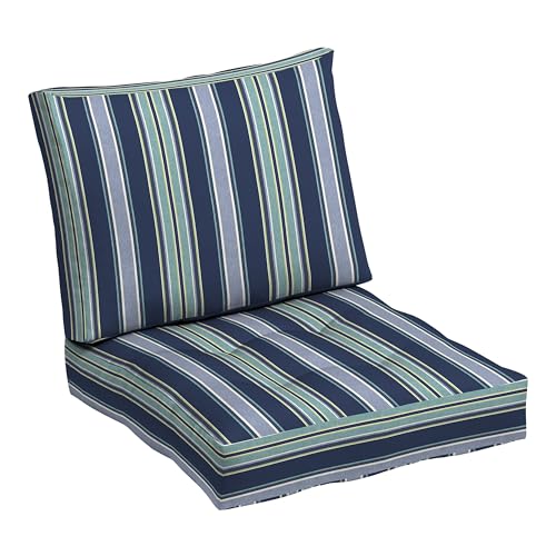 Image of Arden Outdoor Plush Modern Tufted Blowfill Deep Seat Set, 24 in x 24 in, Weather-Proof, Rain-Proof, Fade Resistant Patio Cushion, Ultra Cozy Sapphire Aurora Blue Stripe
