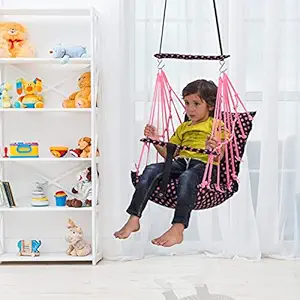 Toytoria Swing for Kids Cotton Baby Swing Chair for Kids Baby's Children Folding and Washable 1-5 Years with Safety Belt/Home, Garden Jhula for Babies | Cradle | (B. Pink DOTT)