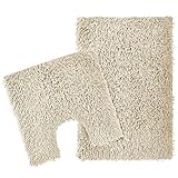 Olivia Rocco Como 2 Piece Bath Mat & Pedestal Set Non-Slip Backing Super Absorbent Toilet Bathroom Mats Sets, Natural