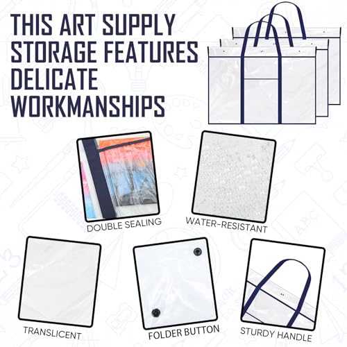 Image of Windyun 3 Pack Large Poster Storage Bag 48 inch x 36 inch Bulletin Board Holder Art Portfolio Case PVC Art Portfolio Container Bulletin Board Storage Box with Pocket for Classroom Teacher Organization(Blue)