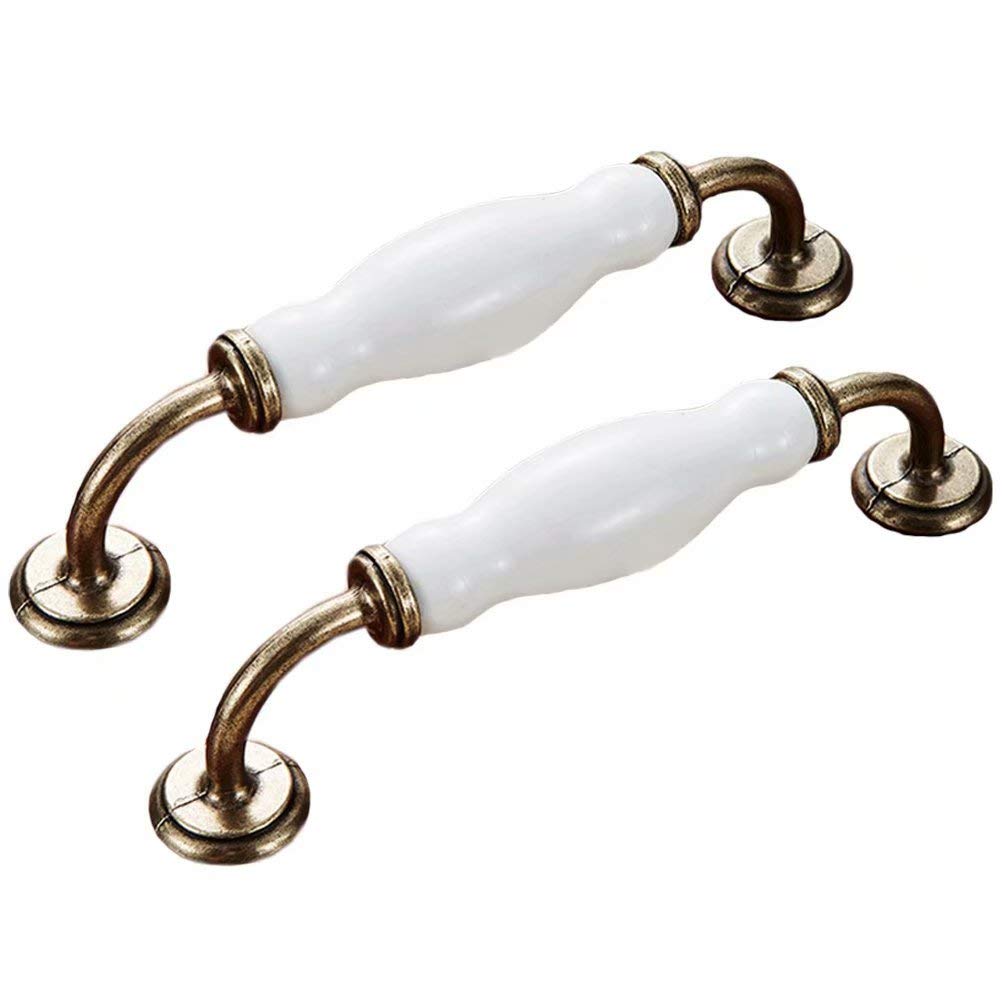 Wushadehans Style E Antique Brass Cabinet Drawer Handles 2 Pcs Ceramic Wardrobe Door Pulls Dresser Drawer Pulls Cupboard Furniture Handle(Style E)