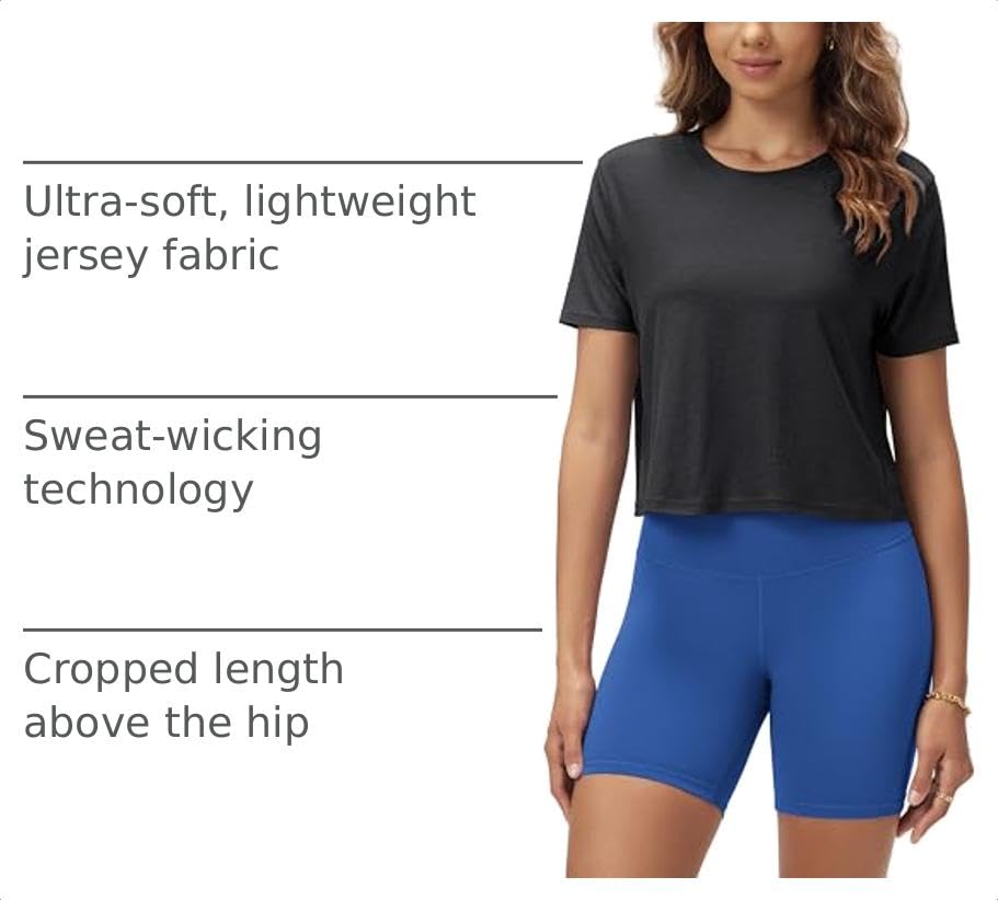 Image of ODODOS Women's Performance Cropped Tee Ultra Soft odSTRATUM Tech Short Sleeve Relaxed Top Crew Neck T-Shirts