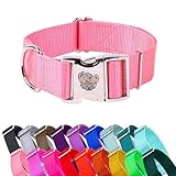 Country Brook Petz - HossFit Jr Wide Premium Nylon Dog Collar with Metal Buckle for Medium Large Breeds - Vibrant 15+ Color Selection (Pink, Medium)
