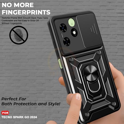 Image of Armor Bumper Back Cover Case for Tecno Spark Go 2024 Rotating Camera Cover, Ring Holder & Kickstand | Heavy Duty & 360 Degree Protection Tecno Spark Go 2024 Back Cover (Black)