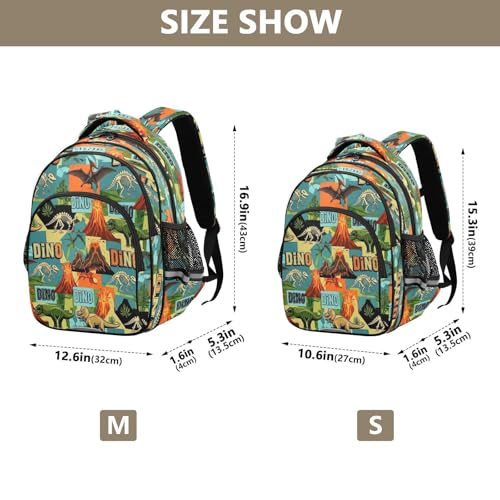 17 Inch Backpack for Kids, Backpack Boys Elementary School, Retro Dinosaur S4