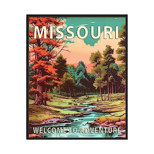 Missouri Poster Art Print, Retro States Landscape Wall art Decor, Adventure Mountain and Scenery Painting for Bedroom, Living Room (Missouri Scenery, 24x36 inches (Unframed))