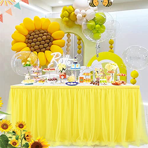 Htper Jupe de Table Tulle Jaune Tutu Jupe de Table for for Anniversaire Mariage Party Baby Shower Baby Party Baptême, L427×H76cm Cover