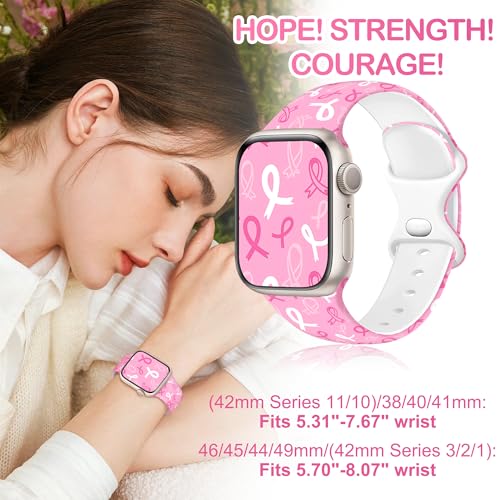 Image of WIPALOR Breast Cancer Watch Band for Apple Watch Bands for Women (42mm Series 3 /2 / 1)44mm 45mm 46mm 49mm, Breast Cancer Awareness Pink Ribbon Bands for Apple Watch Series 11 10 SE 9 8 7 6 5 4 3 Ultra