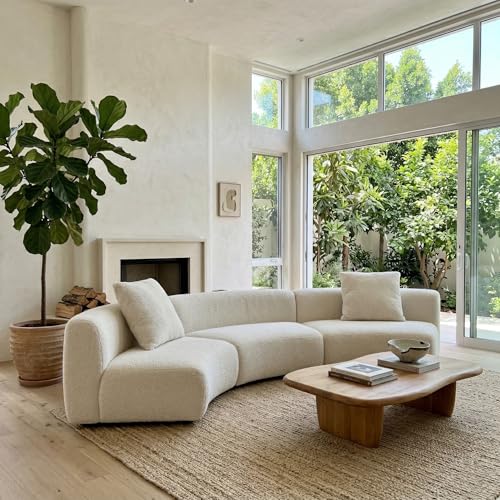 Image of Acanva Formia Boucle Curved Sectional Sofa, 3 Armless Chairs, White