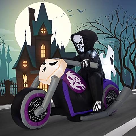 TOLOCO 6 FT Halloween Inflatable Ghost Riding on The Motorcycle, Inflatable Halloween Decorations Outdoor and Indoor, Halloween Blow up Yard Decorations, Halloween Decor with LED Lights Cover