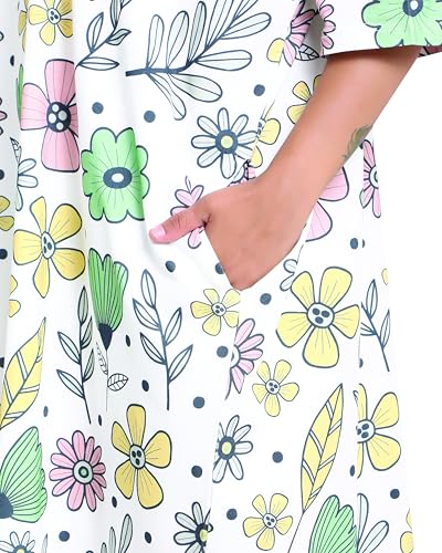 Image of LAMA STORE Women's Printed Oversized T-Shirt Dress, Cotton, 3 /4 Sleeve Length, Casual Loose Fit, Comfort Wear Extra Comfy Oversized Printed Pocket T-Shirt Dress