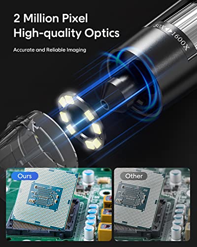 USB Digital Microscope, SKYEAR 50X-1600X Magnification Handheld Digital Microscope Compatible with iOS & Android Devices, Adjustable Stand, 8 LED Lights, Portable Microscope Camera for Adults, Kids