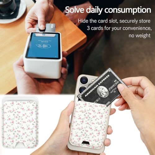 Image of Magnetic Card Holder Wallet for MagSafe, MagSafe Wallet Compatible with iPhone 16 /15 /14 /13 /12 Series, Card Holder Wallet Fit 3 Cards (Pink Floral)