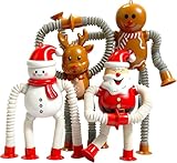 BotBlox Pop Tubes Christmas Toys – 4 Pack Bendable Suction Cup Figures with Reindeer, Snowman, Gingerbread & Elf – Stretchy Sensory Fidget Toys, Holiday Party Favors, Stocking Stuffers for Kids