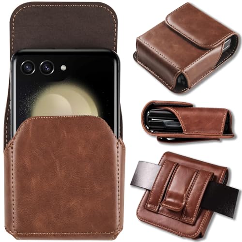 NINKI Compatible Clip Ceinture Étui pour Samsung Galaxy Z Flip 6, 5, 4, 3, 2, Motorola Razr Plus - Cuir Pochette Holster avec Clip de Ceinture pour Galaxy Z...