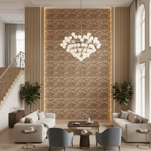 Image of Kayra Decor Wall Panels for Bedroom Alps Design Beech Wood Color 19.7 inch x 19.7 inch (Pack of 40) - Covers 107.80 Sq. Ft.