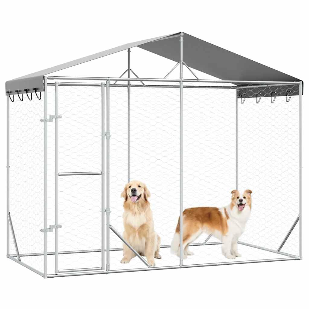 Cuccia Cani Esterno Tetto Argento 3x1,5x2,5m Acciaio Zincato