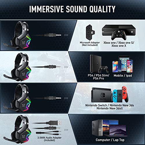 ONIKUMA PS4 Headset -Xbox One Headset Gaming Headset with 7.1 Surround Sound Pro Noise Can   celing Gaming Headphones with Mic 