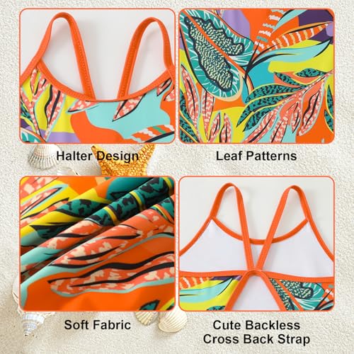 Girls One Piece Swimsuit Kids Girl Halter Quick Dry Swimwear Beach Summer Floral Bathing Suit 4-12 Years4