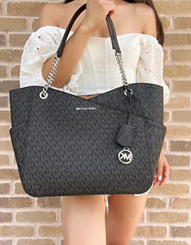 Michael Kors Jet Set Travel Large Chain Shoulder Tote Black Mk Signature #TOP2