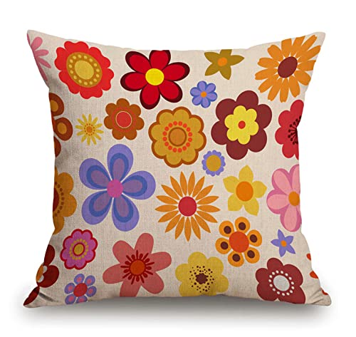 TSSOHU Vintage Flowers 60S 70S Orange Hippie Psychedelic Decorative Throw Pillow Cover Pillow Case Cushion Case 18 x 18 Inch for Living Room,Couch and Bed