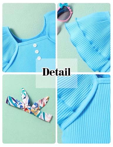 Image of Gaupafmb Toddler Girls Clothes Ruffle Short Sleeve Tops and Shorts Set with Headband 3PCs Outfits