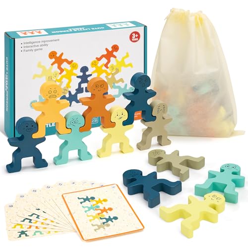 LYCHEON Bloques de Equilibrio Juguete, Bloques Apilables de Madera, Juguetes Educativos Montessori para 3 4 5 6 Años de Edad Niños Niñas 18 Piezas