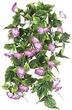 GTIDEA 2Pcs Artificial Vines,15Feet Hanging Plants Silk Morning Glory Garland Fake Green Plant Home Garden Wall Fence Stairway Outdoor Wedding Hanging Baskets Decor Purple