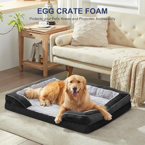 Image of FURTIME Orthopedic Dog Bed for Medium Dogs - Washable Dog Sofa Beds Medium, Supportive Foam Pet Couch Bed with Removable Washable Cover, Waterproof Lining and Nonskid Bottom, Black