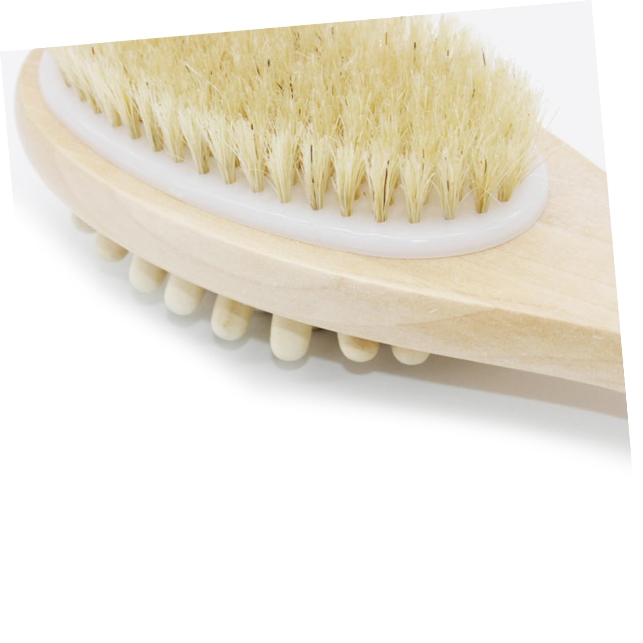 Mikinona Wooden Bath Brush with Long Handle Dual-Sided Exfoliating Shower Brush for Body Massage Bristle Scrubber for Soft Smooth Skin for Feet Knees and Legs