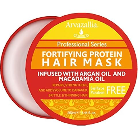 Arvazallia Fortifying Protein Hair Mask and Deep Conditioner with Argan Oil and Macadamia Oil Hair Repair Treatment for Damaged, Brittle, or Thinning Hair - Promotes Natural Hair Growth Cover