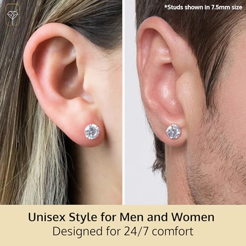 14k Gold Solitaire Round AAAAA Cubic Zirconia Earrings Studs for Women & Men | Anti Tarnishing Brilliant CZ Studs with 14k Gold Butterfly Pushbacks | 3.5MM-8MM by MAX + STONE3