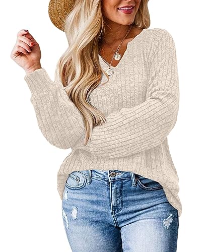 Sweaters for Women Long Sleeve V Neck Shirts Loose Casual Fashion Tops
