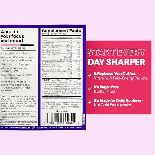 Image of EBOOST SUPER POWDER Drink Mix - Acai Pomegranate 0.2 oz 20 Pack Hydration Energizer Electrolytes Powder - 13 Vitamins & Minerals - 110 mg Caffeine - 0 Added Sugar - No Artificial Flavors or Sweeteners