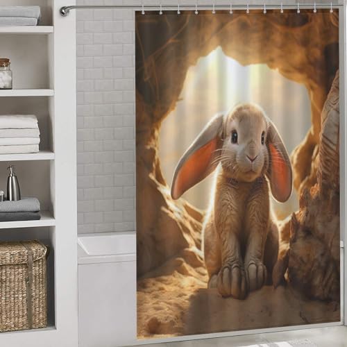 Rideau de douche lapin 152x183cm imperméable lavable avec 12 anneaux