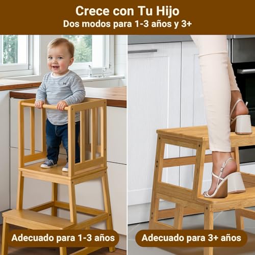 Miniatura 8 de Cosyland Torre De Aprendizaje Montessori Para Niños Mayores De 18 Meses, Estructura Antivuelco Y Estable Natural Bamboo