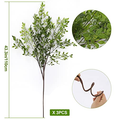 Dioty 3Pcs Artificial Plant Leaves 43.3 Inch Nandina Faux Greenery Branch, Artificial Plastic Plant Floral Arrangement, for Home Office Restaurant Wedding Garden Patio Shop Window Photography Props. - Thumbnail 2