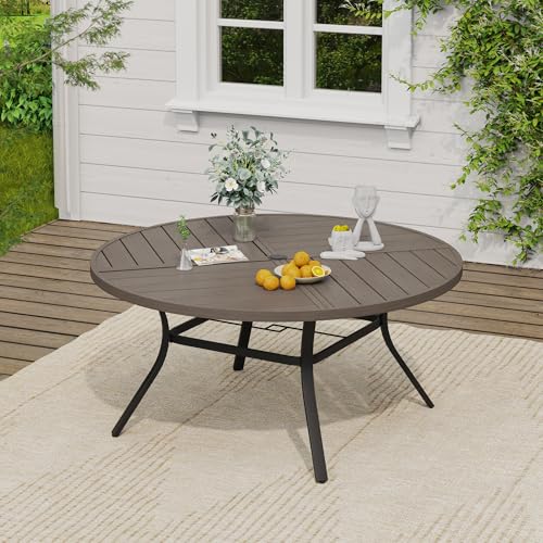 Image of VICLLAX 53 inch Round Outdoor Table, Patio Dining Table for 8 with Umbrella Hole for Garden Lawn Deck Backyard, Antique Grey