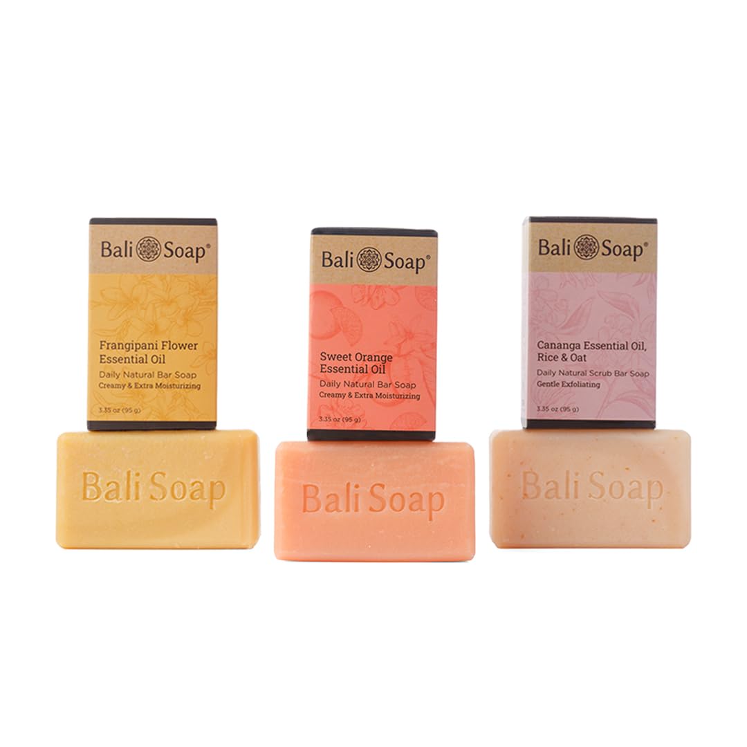 Bali Soap Natural Vegan Bar Set - 3 Pack Aromatherapy Soaps with Essential Oils, Cold Process Body Face Hand Soap for Moisturizing