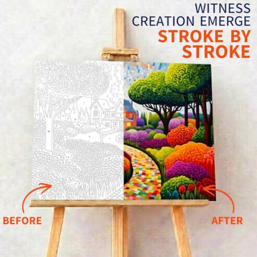 Image of Art Therapy Pcn25 Linen Canvas DIY Paint by Numbers Kit 15 x 20 Inch for with 2 Set of Acrylic Oil Painting Color Set with Brushes for Stress Relief & Home Decoration (Path of Joy)