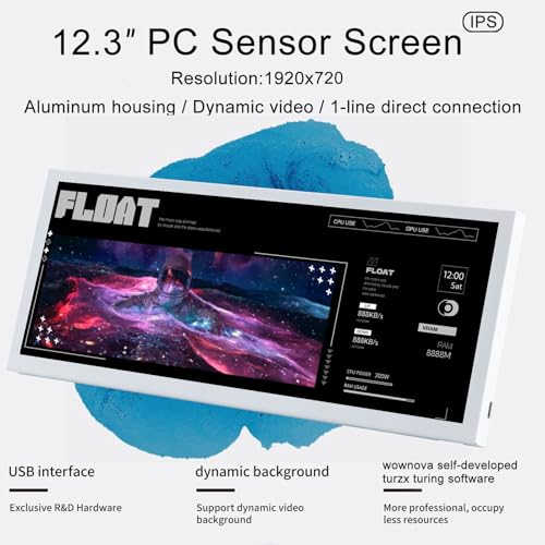 Image of WOWNOVA 12.3 inch Universal Screen for PC Build, PC Temperature Display Mini Monitor, LCD Screen Inside PC Case with Screen, Computer Case Accessories Mini LCD Screen for Gaming Desktop (Black)